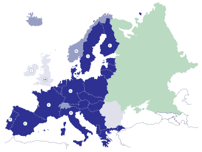 Map of Europe Schengen Areas